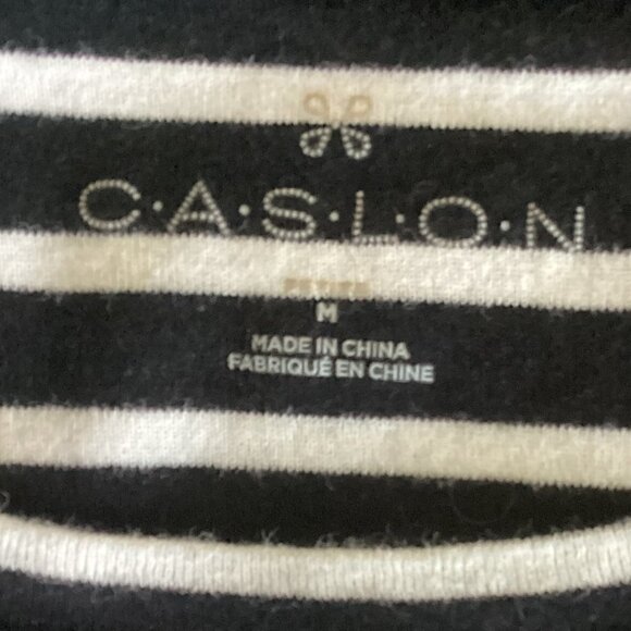 Caslon Striped Round Neck Long Sleeve Cotton Tee Top M Black & White 42i - Picture 6 of 7